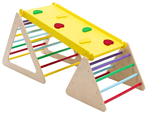 Wonline 3 in 1 Triangle Climber with Ramp Wooden Toddler Climbing Triangle Toys for Sliding and Climbing, 3-Piece Set Play Equipment for Kids Boys Girls Toddler Gym Play Set