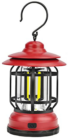 Bulbright Linterna LED para camping, linterna LED vintage de tormenta, linterna portátil para habitación interior, exterior, jardín, camping, patio, porche (rojo), negro