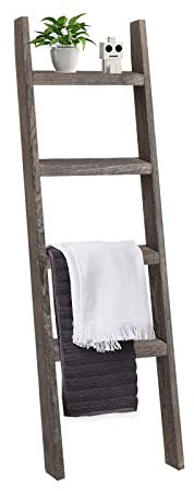 Natsukage Blanket Ladder Rustic Wooden Ladder Farmhouse Blanket Ladder Decorative Ladder Shelf for Living Room Bathroom Bedroom Wall Leaning Ladder Shelf Stand (48 x 22, Rustic Walnut)