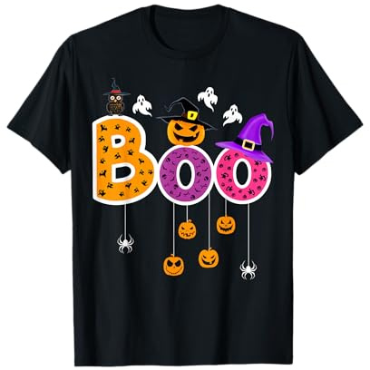 Boo Halloween Costume Spiders, Ghosts, Pumkin & Witch Hat T-Shirt