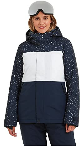TOG24 Cinder Womens Warm, Waterproof Colour Block Ski Jacket in Durable, Windproof, Breathable Fabric, Insulating Eco-Filling, Helmet-Friendly Hood, Snow Cuffs and Snowskirt