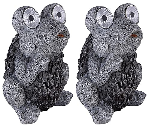 Solarleuchte Frosch grau Solar Figur Frosch Außenlampe Steinoptik Solar, Akku IP44, LED 2x 0,06 Watt, LxBxH 17x14x21 cm, 2er Set