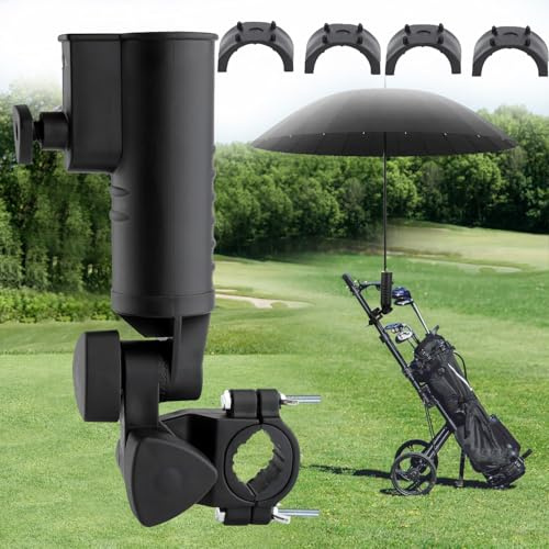 Norhogo Adjustable Golf Cart Umbrella Holder, Golf Accessories, Universal Golf Umbrella Holder fits all Models Accessory for Golf Push Cart Handles- Black (no-punch)