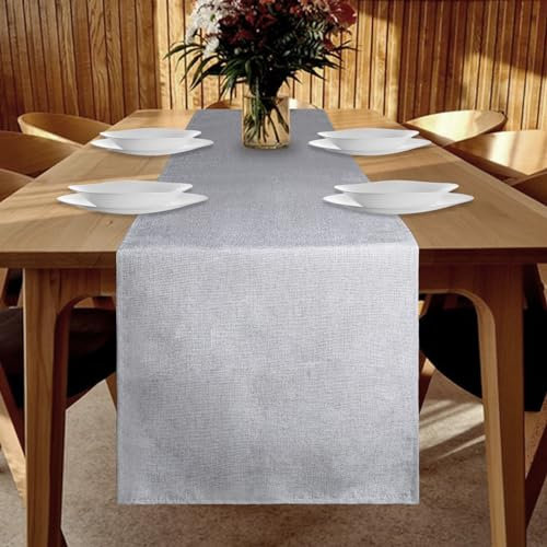 YUNSHANGHE Tischläufer Wasserdichter 40 x 180 cm Tischläufer Frühling Modern Leinenoptik Abwaschbar Tischband Perfekt für Esszimmer Party Feiertag Dekoration (Hellgrau)