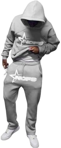 tinetill Tuta Uomo con Lettere Stampa Set Sportivo Y2K Tuta da Jogging Hip Hop Felpe con Cappuccio e Pantaloni da Jogging Top Larghi e Pantaloni Sportivi Tuta per Il Tempo Libero da 2 Pezzi