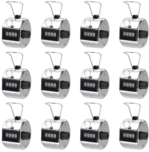 PATIKIL Contatore Scatto 12 Pacco Contatore Manuale 4 Cifra Meccanici Palmare Contagiri con Dito Cerchio per Evento Sportivo Golf Stadio Palestra Argento
