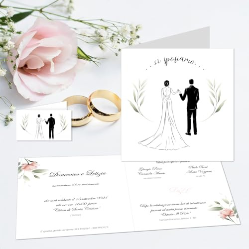 Cormar INVITO MATRIMONIO COMPOSTO DA BUSTA PARTECIPAZIONE INVITO BIGLIETTINO BOMBONIERA 45 PEZZI PER OGNI ARTICOLO FOGLIE VERDI
