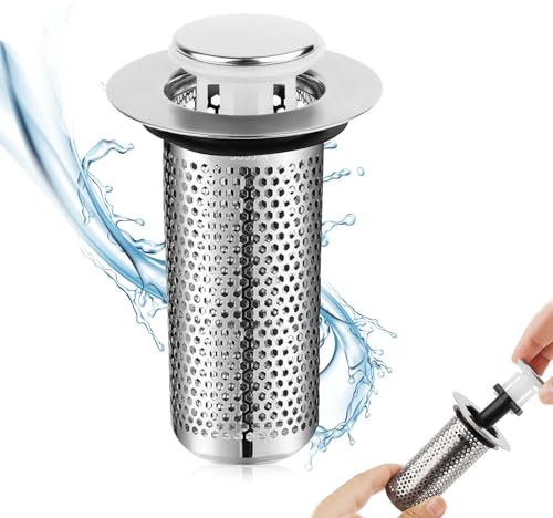 Abflussstopfen Waschbecken, WaschbeckenstöPsel für 34-40mm Abfluss Ablauf，2024 Neu Abflusssiebe aus Rostfreiem Edelstahl Beckenablauffilter, Universal Pop Up Abflusssieb Dusche schnell ablaufend