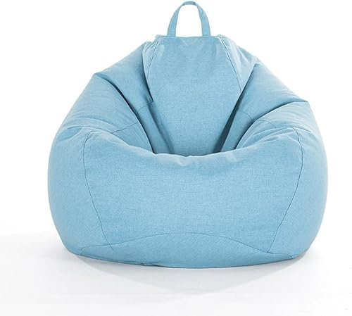 Sitzsackbezug ohne Füllung, Leinen, einfarbig, Gaming-Sitzsack für Erwachsene und Kinder, hochwertiger Sitzsack mit hoher Rückenlehne, Stofftierspielzeug, Aufbewahrung, faules Sofa (Hellblau, XL)