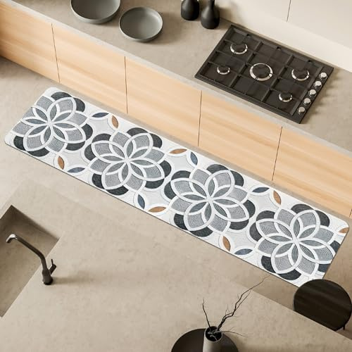 Comart - Tappeto Cucina Malaga - Passatoia 100% PVC - Antimacchia - Antiscivolo - Impermeabile - Tappetino Lavabile in Lavatrice - Corsia Moderna per Cucina e Corridoio - Geometrico - 55x230 cm