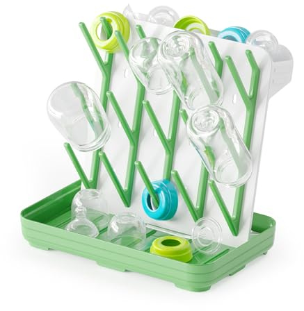 SpaceAid Baby Bottle Drying Rack with 20 Hooks, White and Green | Space Saving Kitchen Bottles Rack Dryer, Vertical Baby Bottle Holder Organizer for Countertop, Newborn Essentials Must Haves