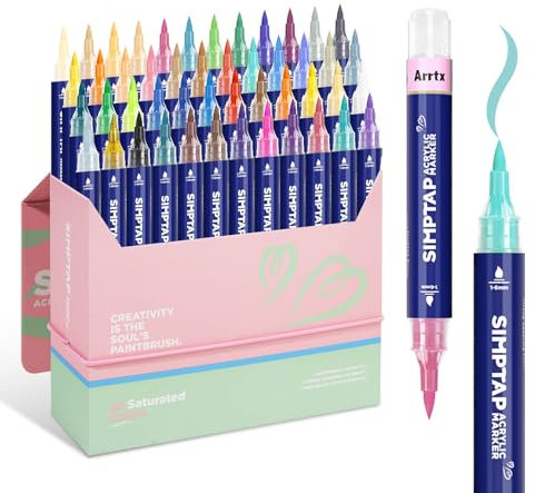 Arrtx Pennarelli acrilici per dipingere pietre, 48 colori Simptap Top Valve Action, pennarelli acrilici a base d'acqua, per pietre, vetro, legno, metallo, uova di Pasqua