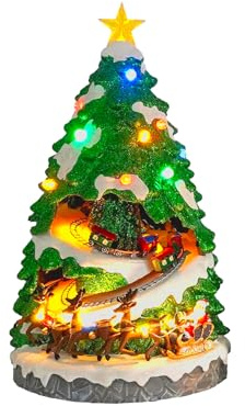 Avilia Albero di Natale in Miniatura Animato con Luci Led e Musica Natalizia - Realizzato con Materiali Resistenti e Dipinto a Mano è Ottimo per Decorare Casa Durante il Periodo Natalizio 38x22x22cm