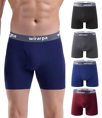 wirarpa Calzoncillos Hombre Boxer Algodon Ropa Interior Cómoda para Hombres Sin Etiquetas Abrir La Mosca Pack de 4 Negro Azul Rojo Gris Talla M