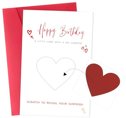 Birthday Surprise Scratch Card Reveal Personalised Scratch Card with Envelopes Red Scratch Cards with Scratch off Stickers Scratch to Reveal Surprise Gift Novelty Birthday Greeting Card for Men Women