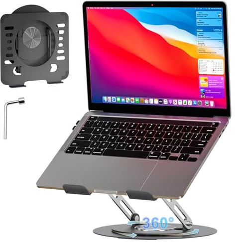 Tking 360° Rotating Laptop Stand Holder， Adjustable Height Foldable Carbon Steel Desk Mount Compatible with MacBook iPad Tablet Sketchboard for Office Home (Black)