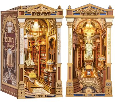Rolife Book Nook Library of Wonders, Puzzle 3D in Legno, Kit Miniatura Fai-da-Te, Fermalibri Decorativo per Scaffali, Regalo Creativo di Natale e Compleanno per Adulti e Ragazzi