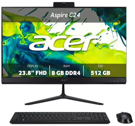 Acer Aspire C24B-GCZN | PC Tout-en-Un | 23.8 | Ryzen 3 | 8GB | 512GB | 23.8 FHD IPS 120Hz | AMD Ryzen™ 3 5400U | 8GB RAM | 512GB SSD | Windows 11 Home | Clavier FR AZERTY et souris sans fil