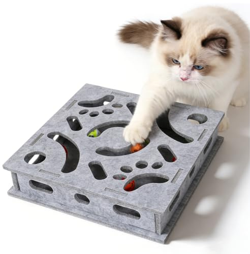 Fouvin Giocattolo interattivo per gatti, 30 x 30 x 6 cm, palla e dolcetti, giocattolo intelligente, per gatti, grigio