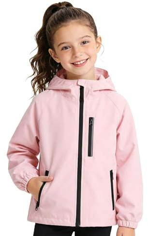 JinBei Blouson Fille Veste Imperméable Coupe-vent Léger, 5-6 Ans, Rose