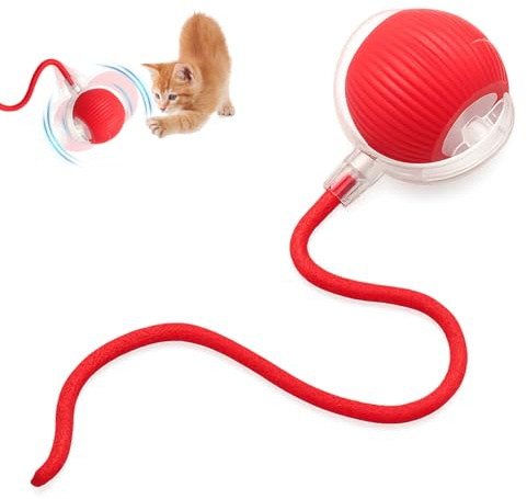 Tacitmeet Jouet Interactif pour Chat, Balle Interactive Chat, Roulante Automatique Balle Chat Interactive, Mouvement irrégulier Jouet Chat Interactif, Rouge