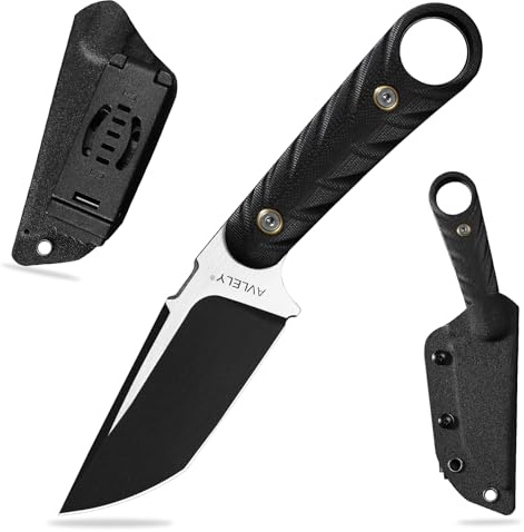 ALVELY Messer mit feststehender Klinge aus DC53-Stahl, rutschfester Griff aus G10, 19,4 cm lange feststehende Klinge, geeignet für Erkundungen, Wanderungen und als EDC-Messer (Schwarze Klinge)