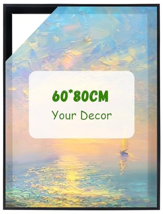 Canvas Frame 60x80 cm, Aluminum Alloy Floating Frame for Canvas, Detachable Black Frames for Canvas Paintings, Easy to Change Art, Canvas Frame Kit without Glass and Back Panel (Black, 60X80cm)