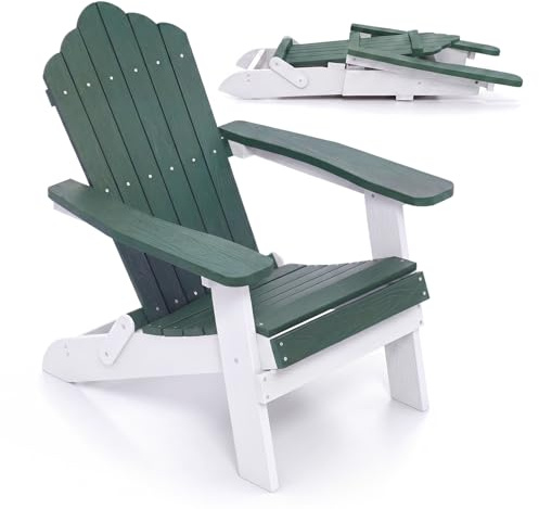 COSTWAY Chaise Adirondack Pliable en HIPS, Charge 180 kg, Vert+Blanc | Fauteuil Jardin Exterieur, Accoudoirs Large, Dossier Incliné, Vis en Acier Inoxydable, pour Jardin Cour Piscine, 88x77x95cm
