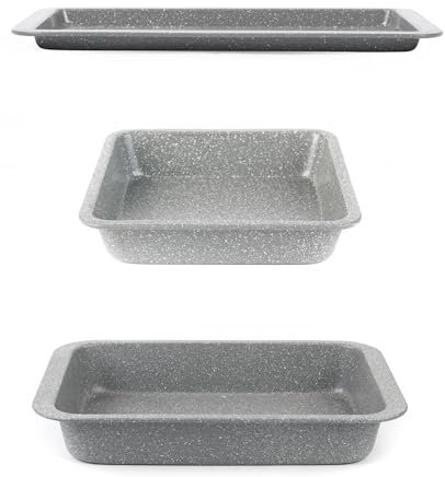 Salter® COMBO-2184 Marble Collection Carbon Steel Non Stick 3 Piece Oven Tray Set, Grey