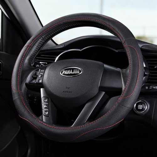 Pahajim Rattöverdrag i Läder, Andningsbart Antihalk, Sportiga Kurvor Utan Lukt Universal 15 Tum Microfiber Leather Car Steering Wheel Cover för Bil