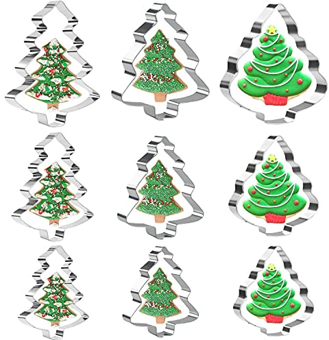 Orapink Chrsitmas Tree Cookie Cutters Set of 9 for Baking Stainless Steel Holiday Biscuit Cutter Pastry Cutters Shapes