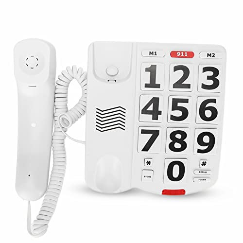 Telefono a Pulsanti Grandi per Anziani, Telefono Fisso con Filo, Selezione Rapida di Emergenza, Suoneria Extra Forte, per Anziani Ipoudenti e Ipovedenti