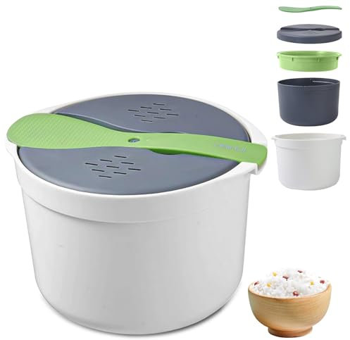 2L Mikrowellen Reiskocher, TOATELU 2L Mikrowellen Dampfgarer für Mikrowelle Reis Deckel, Sieb und dampfen dem Topf, spülmaschinen fest, PP in Lebensmittelqualität Microwave Rice Cooker(Grün)