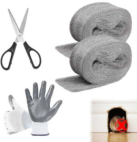 Klfte Steel Wool for Mice Control, 3.2 x12 ft Wool, Gap Filler for Home & Garage, DIY Bundle with Gloves & Scissors - 2 Pack