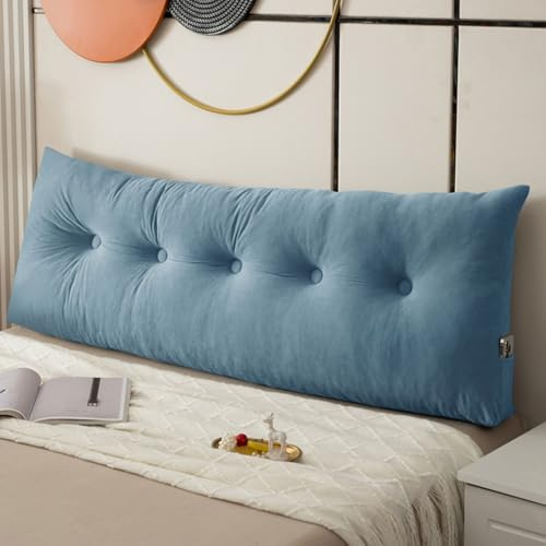YFPZHZ Almohada de cuña para Respaldo de Cama, Almohada para cabecera, Doble Queen King Individual cojín para Cama, Almohada de Lectura, Almohada de Apoyo Lumbar con Funda extraíble(150x40x12cm,Blue)