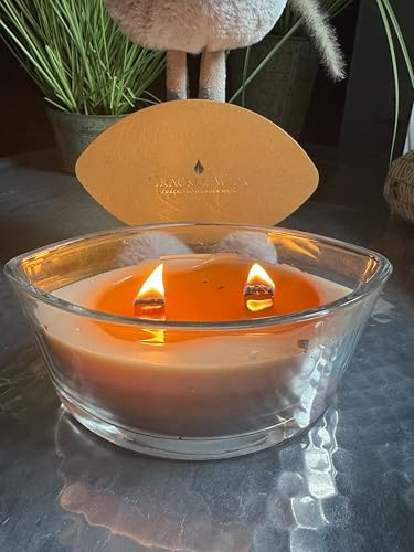 Crackle Wick Coffee Shop Scented Candle, Large Glass Bowl, 2 Wooden Wicks, Vanilla and Toffee & Sweet Biscuit Fragrance