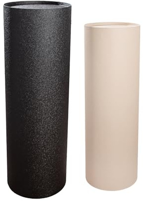 Casablanca Lot de 2 colonnes Basseterre en Fer, cylindriques, crème/Noir, Surface craquelée, Hauteur 90 cm, diamètre 31 cm