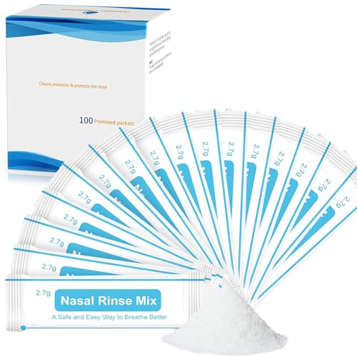 Sachets Sel Nasal, 100 Pièces Sel pour Rinçage Nasal, 2.7g Sachets de Sels de Rinçage des Sinus, Nettoyage Nez Adulte, Lavage Nez, Soulagement des Sinus