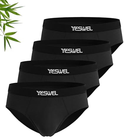 YESWEL Mens Bamboo Underwear Pack of 4, Anti Chafing Briefs Men, Soft Wide Waistband Pants with No Fly, No Itchy Labels Underpants (M-XXL)