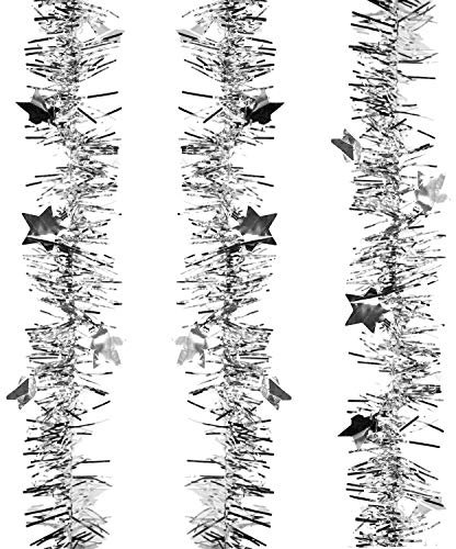 Oblique Unique® Lametta Folien Girlande 3 STK. mit Sternen und Glitzer Effekt für Weihnachten Weihnachtsdeko Silvester Geburtstag Party Feier Deko Gold Silber - Farbe wählbar (Silber)