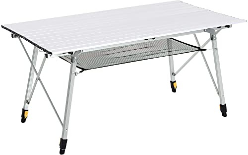 Outsunny Table Pliante Exterieur en Aluminium 6 Personnes Hauteur réglable | Table de camping Avec sac de transport, pour jardin