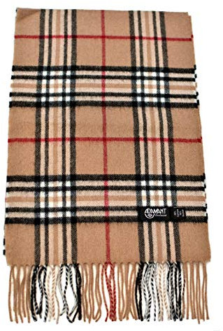 ADAMANT 100% Reines Kaschmir, Damen Schal - kuschelweich- 180cm lang (Camel Karo)