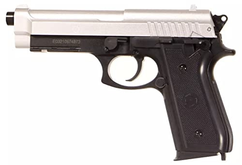 CyberGun Pistola de Airsoft- PT92 Modelo Dos Tonos-Color:Negro/Plata-Disparo metálico-Potencia 0.5 Joule