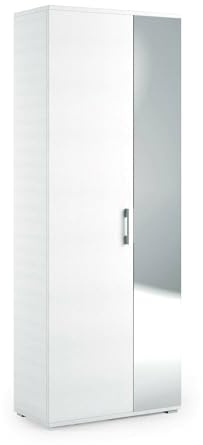 Dmora - Scarpiera Tarassaco, Mobile multiuso da ingresso con anta a specchio , Armadio moderno portascarpe a 6 ripiani, 100% Made in Italy, 72x37h195 cm, Bianco
