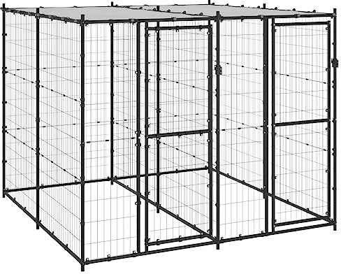vidaXL Chenil extérieur Acier avec Toit 4,84 m²