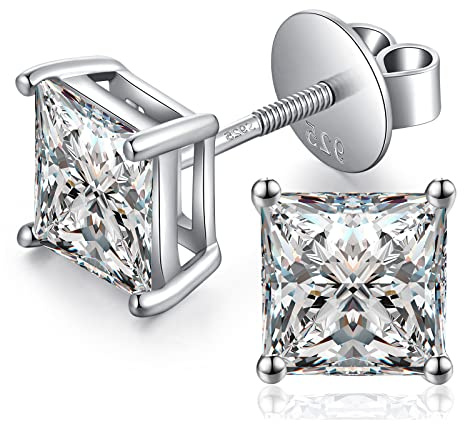 Orecchini Uomo Diamante Argento 925 Quadrati Donna Diamanti Orecchini Zirconi Brillanti Diamante Orecchino Uomo con Zirconi 7mm