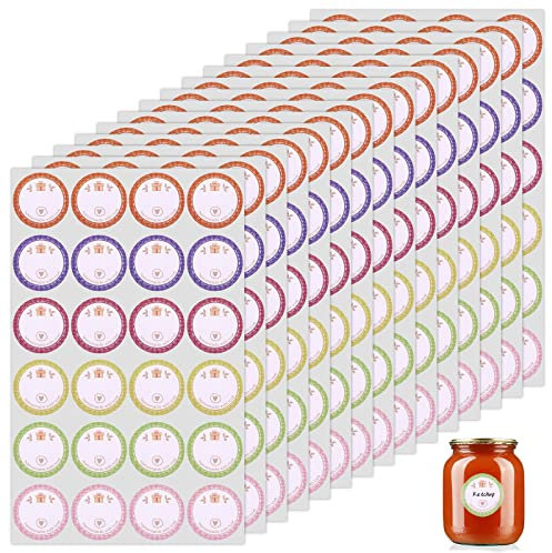 600 Stück Etiketten Selbstklebend, Aufkleber zum Beschriften, Marmeladen Etiketten Rund, Aufkleber Marmeladenglas für Geschenktüten, Gläser, Flaschen Handmade (6 Farben, 3.8cm)