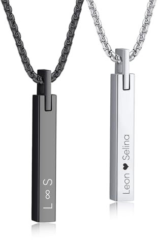 Pärchen Kette mit Gravur Partnerkette Freundschaftsketten - Personalisierte Paar Ketten mit Namen Datum für Herren Damen, Partner Ketten für Sie und Ihn, Parre Geschenke für Valentinstag Geburtstag