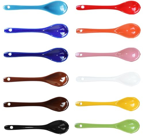 Xmomx 12 Color Porcelain Egg Spoons Ceramic Spoons 5 inch Coffee Dessert Yogurt Tea Milky Tea