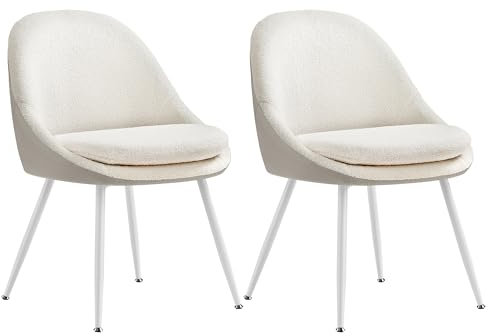 VASAGLE Esszimmerstuhl 2er Set, Küchenstuhl, bis 120 kg belastbar, Kissen mit 5,5 cm dickem Schaumstoff gepolstert, nach außen stehende Beine, für Büro Wohnzimmer, cremeweiß-wolkenweiß KDC184W01